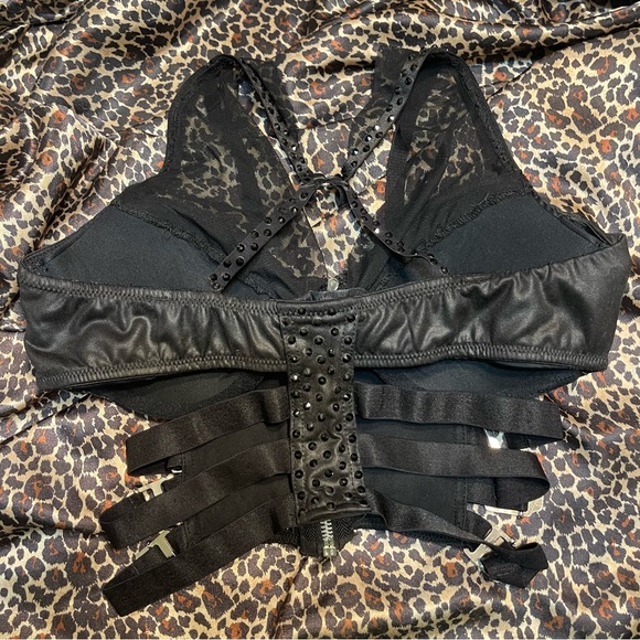 Studded Black Rhinestone Bustier Buckle Crop Top - Picture 2 of 16